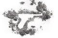 Luger pistol hand gun weapon silhouette drawing in ash, dust, dirt