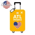 Luggage with airport station code IATA or location identifier and destination city name Atlanta, ATL. Travel to the Royalty Free Stock Photo