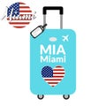 Luggage with airport station code IATA or location identifier and destination city name Miami, MIA. Travel to the United Royalty Free Stock Photo