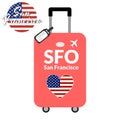 Luggage with airport station code IATA or location identifier and destination city name San Francisco, SFO. Travel to Royalty Free Stock Photo