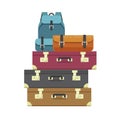 Luggage bags heap or travel baggage pile stacked isolated clipart vector flat cartoon illustration