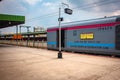 Luggage carriage of a train waiting at Bengaluru train station platform