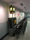 Luggage carts at the Arrivals terminal at Tucson International Airport