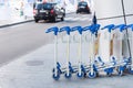 Luggage carts at the entrance of international airport terminal Royalty Free Stock Photo