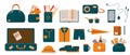 Luggage collection flat vector illustration.