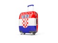 Luggage with flag of croatia. Suitcase isolated on white