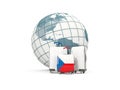 Luggage with flag of czech republic. Three bags in front of glob