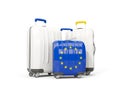 Luggage with flag of european union. Three bags isolated on whit