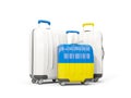 Luggage with flag of ukraine. Three bags isolated on white
