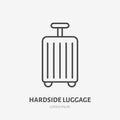 Luggage flat line icon. Wheeled suitcase sign. Thin linear logo for airport baggage rules