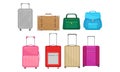Luggage and Hand Carried Bags Vector Set. Baggage for Journey Collection