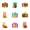 Luggage icons set, cartoon style