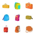 Luggage icons set, cartoon style