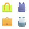 Luggage icons set cartoon vector. Various suitcase and backpack