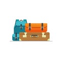Luggage isolated vector illustration, flat cartoon travel suitcase, bag or handbag and backpack baggage ready for trip clipart Royalty Free Stock Photo
