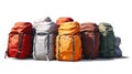 Luggage on an isolated white background. Lots of suitcases, bags and backpacks. Travel luggage. Vacation and travel concept Royalty Free Stock Photo