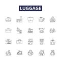 Luggage line vector icons and signs. travel, vacation, baggage, bag, tourism, journey, suitcase,airport outline vector