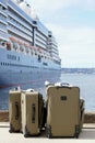 Luggage Next To Cruise Ship on Dock