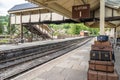 Luggage on platform at Llangollen Railway in Wales