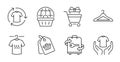 Luggage, Sale tag and Cloakroom icons set. Change clothes, Shopping trolley and Dry t-shirt signs. Vector Royalty Free Stock Photo