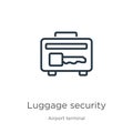 Luggage security icon. Thin linear luggage security outline icon isolated on white background from airport terminal collection. Royalty Free Stock Photo