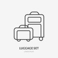 Luggage set flat line icon. Wheeled suitcase and carry-on sign. Thin linear logo for airport baggage rules Royalty Free Stock Photo