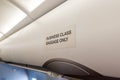 Luggage shelf in the aircraft business class. luxury interior in the modern business jet Royalty Free Stock Photo