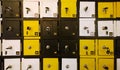 White, black and yellow cells with locks, keys and numbers Royalty Free Stock Photo