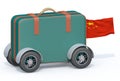 Luggage with tires and china flag