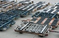 Luggage trolleys on the airport terminal Royalty Free Stock Photo