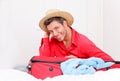 Luggaging packing man at home Royalty Free Stock Photo