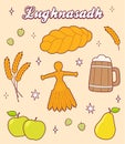 Lughnasadh (Lammas) harvest celebration doodle set Royalty Free Stock Photo