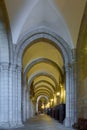 Lugo, Spain - May 10, 2024: Majestic cathedral arches, Illuminated path in cathedral