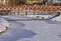 Luhacovice,frozen brook with bridgein town Royalty Free Stock Photo