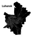 Luhansk city map, Ukraine. Municipal administrative borders, black and white area map with rivers and roads, parks and railways Royalty Free Stock Photo