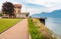 Luino lakefront with Verbania Palace on the shore of Lake Maggiore, province of Varese, Italy Royalty Free Stock Photo