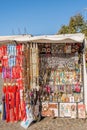 Lujan, Buenos Aires, Argentina, April 7, 2019: Sale of religious articles in street stalls in Lujan, Buenos Aires