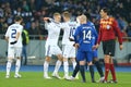 Lukasz Teodorczyk and Andriy Yarmolenko celebrating scored goal, UEFA Europa League Round of 16 second leg match between Dynamo an Royalty Free Stock Photo