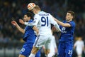 Lukasz Teodorczyk performs header, UEFA Europa League Round of 16 second leg match between Dynamo and Everton Royalty Free Stock Photo