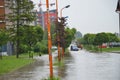 Lukavac june.2019 year,rain weather and drivers and problems araund the street under watzer