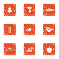 Lukewarm edge icons set, grunge style