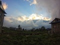 Lukla, Nepal - May 2019: Sunset landscape in Lukla during the way down from Everest Base Camp, Sagarmatha Royalty Free Stock Photo