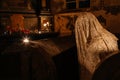 Lukova, Czech Republic, 29 October 2023: Abandoned catholic church of St. George or Jiri, Ghosts line pews, statues by Jakub