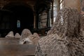 Lukova, Czech Republic, 29 October 2023: Abandoned catholic church of St. George or Jiri, Ghosts line pews, statues by Jakub