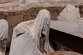 Lukova, Czech Republic, 29 October 2023: Abandoned catholic church of St. George or Jiri, Ghosts line pews, statues by Jakub