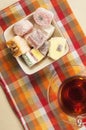 Lukum assort and tea Royalty Free Stock Photo