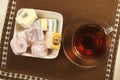 Lukum assort and tea Royalty Free Stock Photo