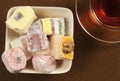 Lukum assort and tea Royalty Free Stock Photo