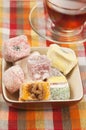 Lukum assort and tea Royalty Free Stock Photo