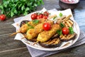 Lula kebab with grilled eggplant on pita bread. Dietary chicken kebabs on a skewer with vegetables Royalty Free Stock Photo